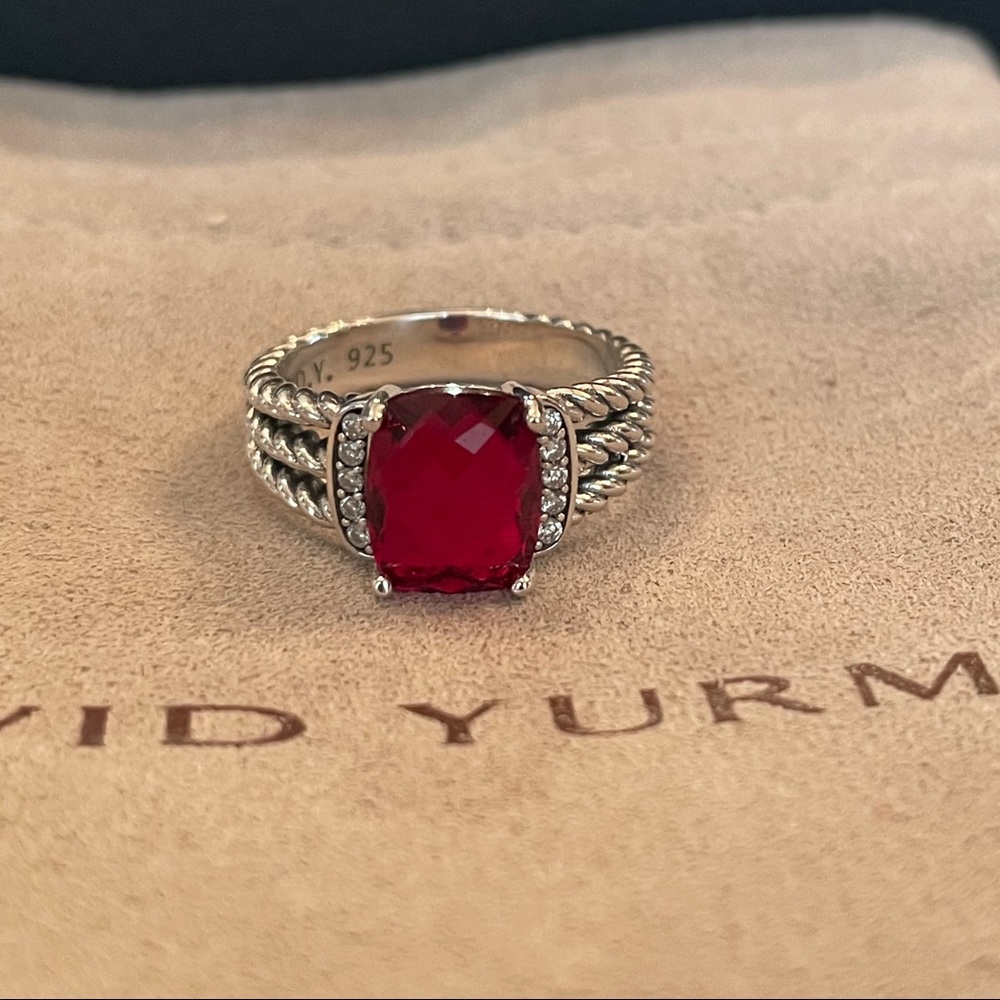 David Yurman Silver Ring with Red Stone